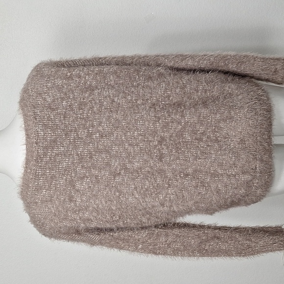 Express "NEW" Tan Black Soft Cozy Fuzzy Lace Up Crew Neck Y2K Sweater Size S - Picture 7 of 13